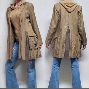 CAbi | Tan Brown Travelers Coat Mid Length Treasure Hunters Jacket Large Pockets
